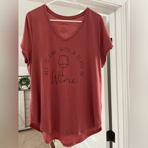 Short sleeved top “All is Fine with a Glass of Wine”